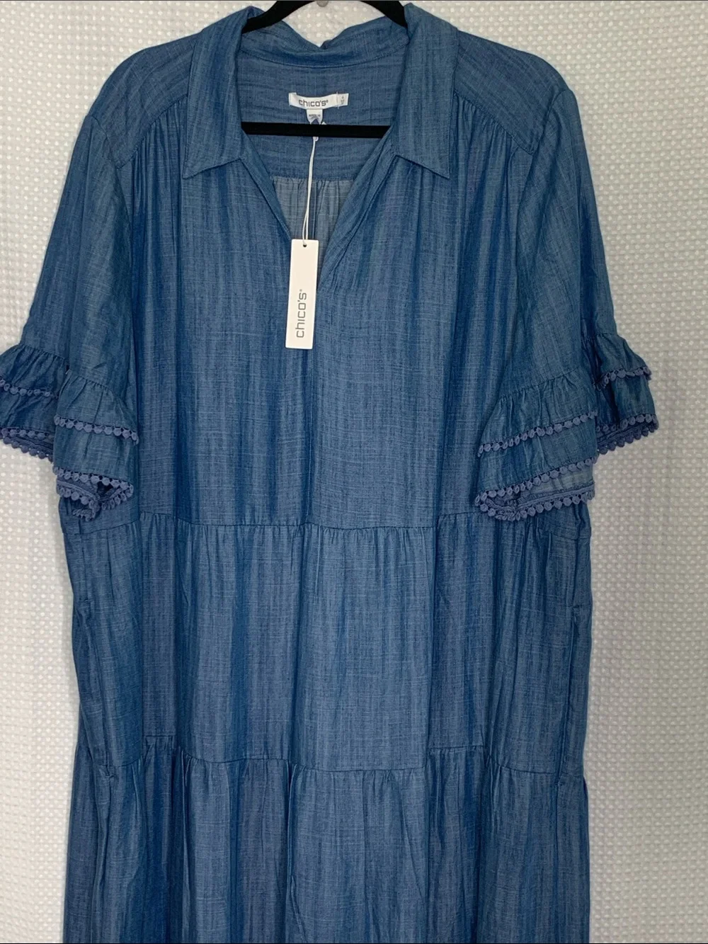 Chico's Blue Chambray Tencel Tiered V-Neck Maxi Dress Plus size 20 - Picture 6 of 15
